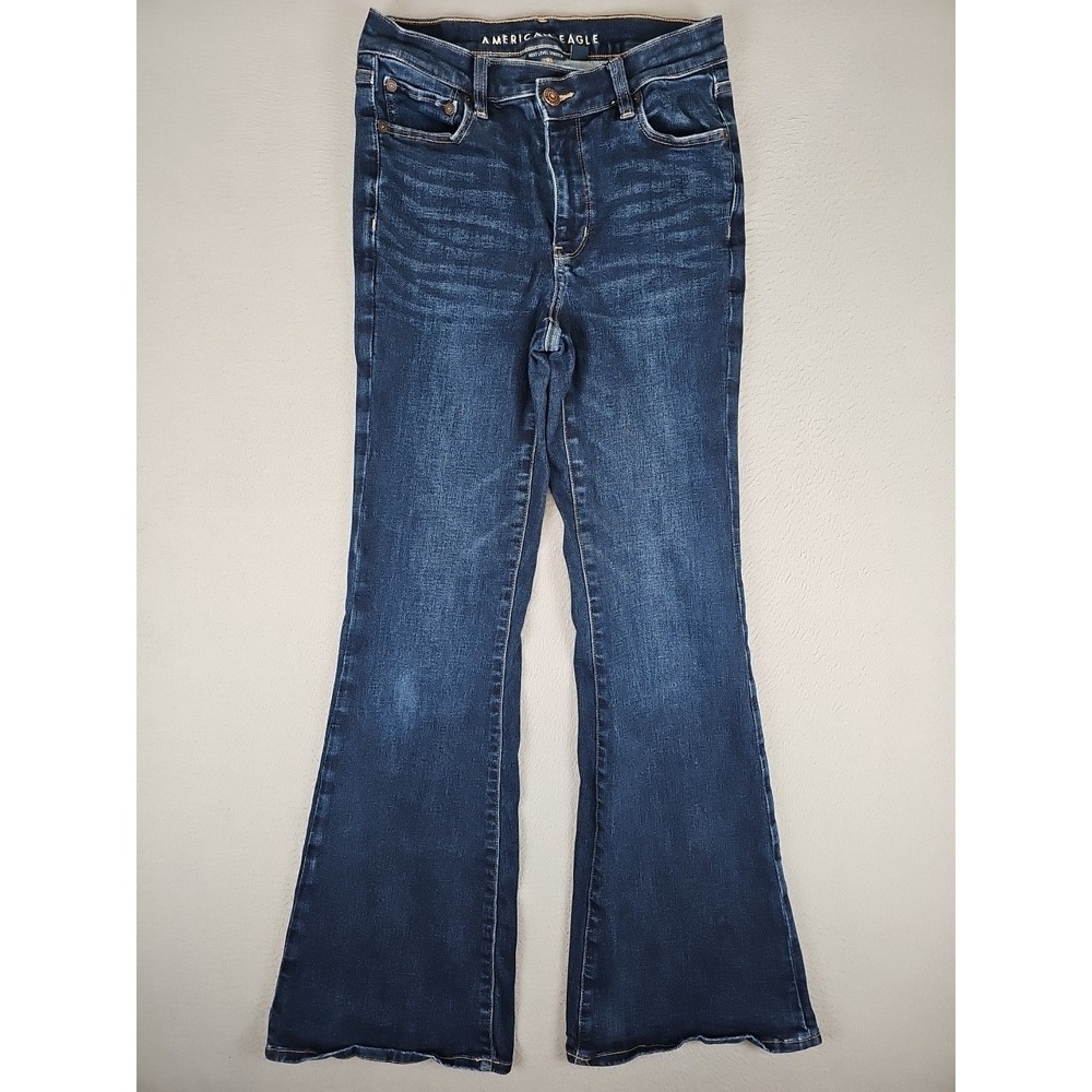 American Eagle‎ Jeans Women's 26x30.5 Blue Super High Rise Flare Dark Wash